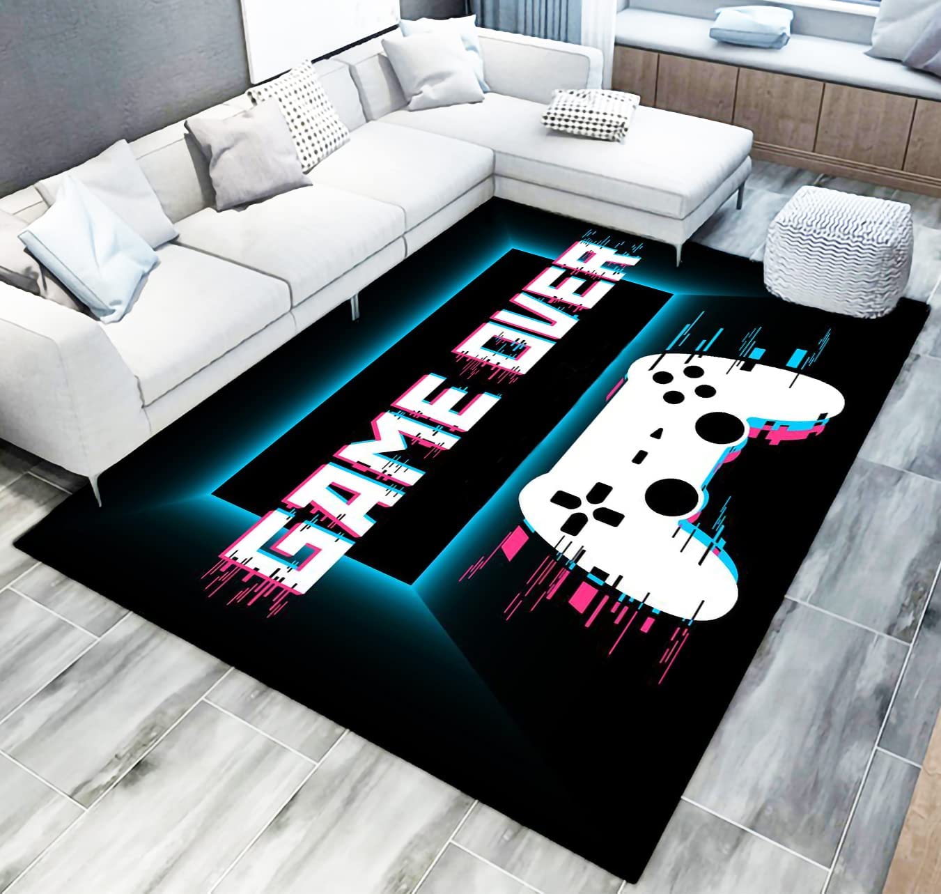 Gaming Rugs for Living Room Kids Bedroom with 3D Game Printed Gem Pattern Area Rugs with Video Game Area Rugs