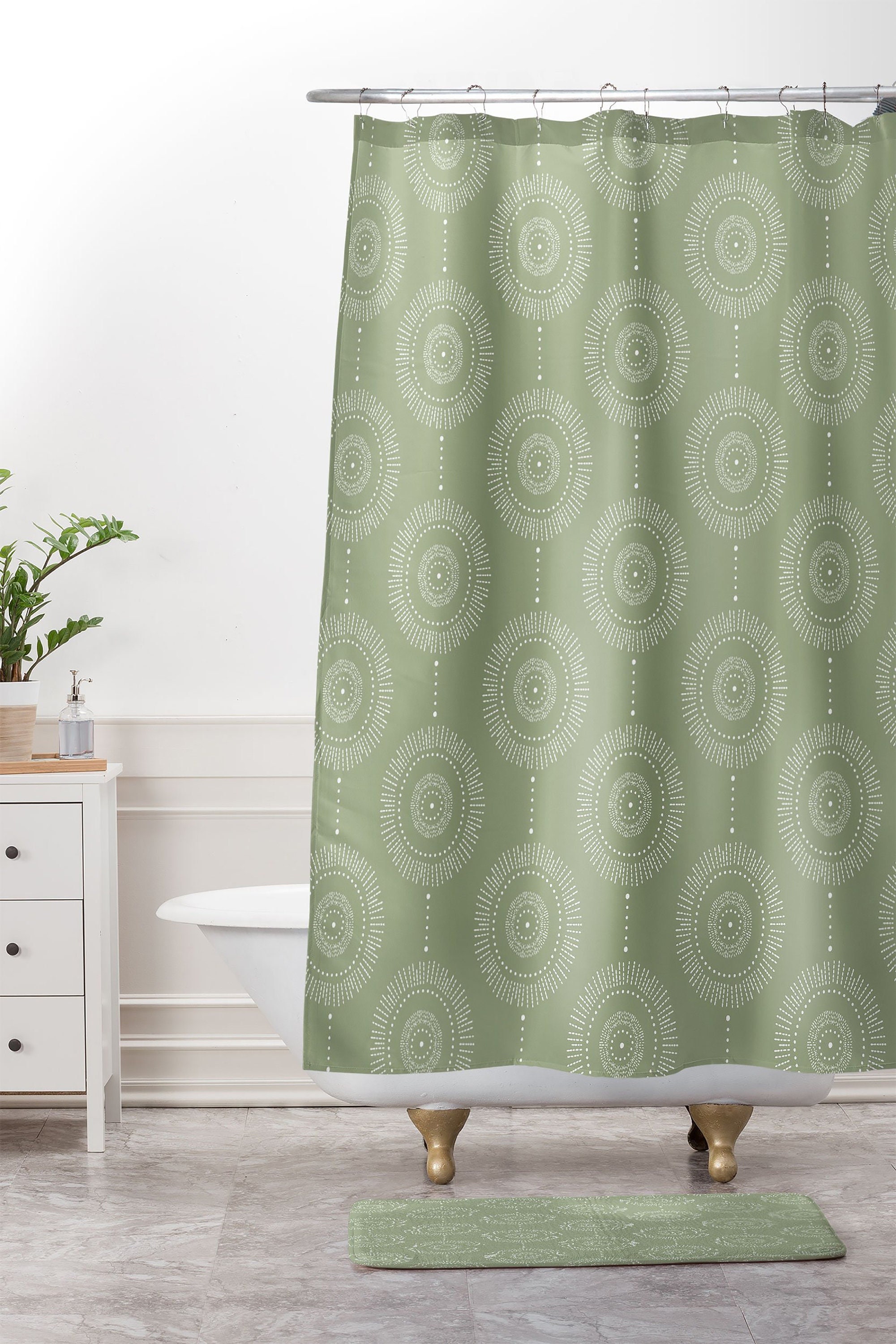 Geometric Boho Decor Green Shower Curtain, Nature Inspired Boho Style Bath Curtain, Perfect for Your Bathroom Decor