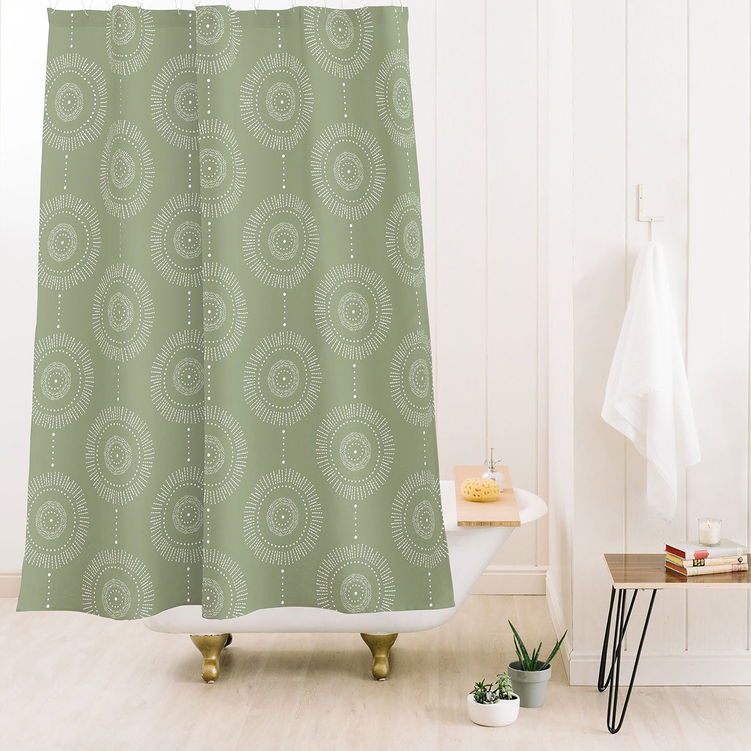 Geometric Boho Decor Green Shower Curtain, Nature Inspired Boho Style Bath Curtain, Perfect for Your Bathroom Decor - Image 3