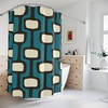 Geometric Dark Teal, Blue, Black, and Cream Mid Century Modern Retro Shower Curtain for a Stylish Bathroom