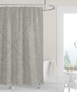 Geometric Gray Black Linen Print Premium FABRIC SHOWER CURTAIN | Neutral Casual Contemporary Lifestyle Minimalist