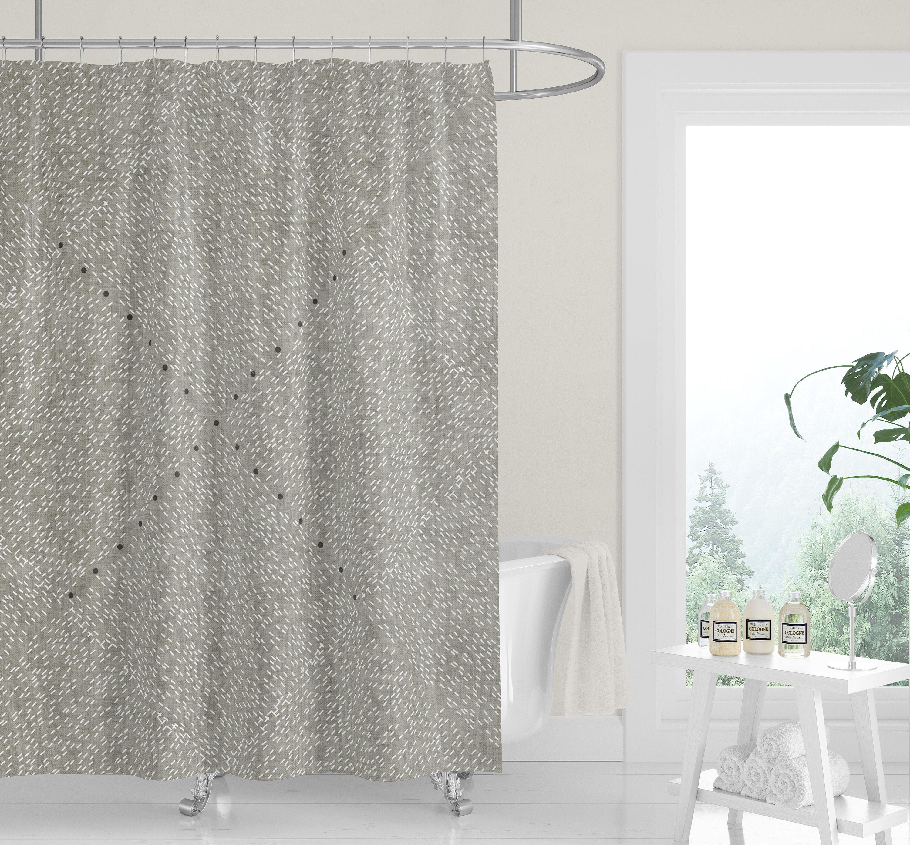 Geometric Gray Black Linen Print Premium FABRIC SHOWER CURTAIN | Neutral Casual Contemporary Lifestyle Minimalist
