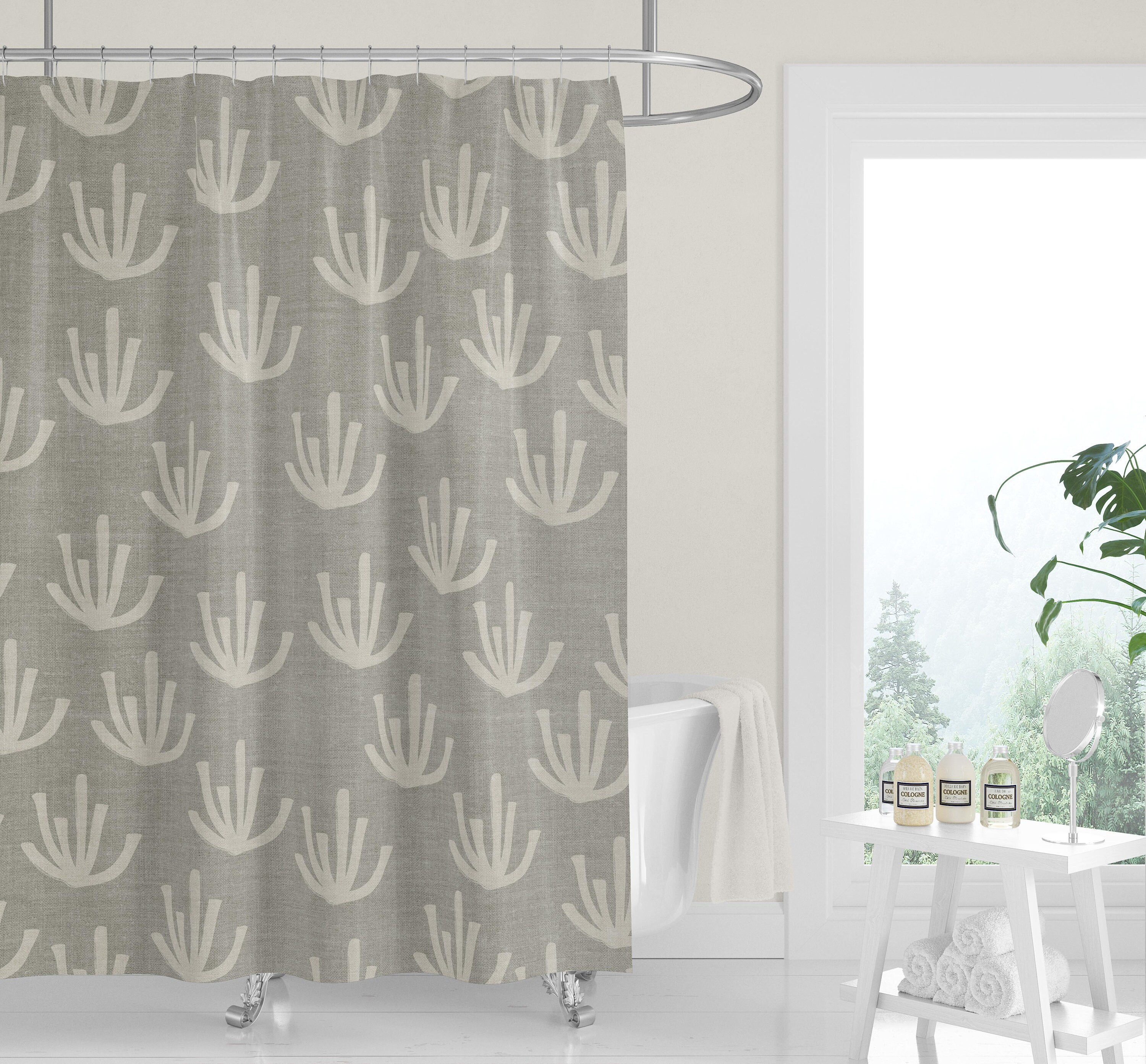 Geometric Gray Black Linen Print Premium FABRIC SHOWER CURTAIN | Neutral Casual Contemporary Lifestyle Minimalist - Image 3