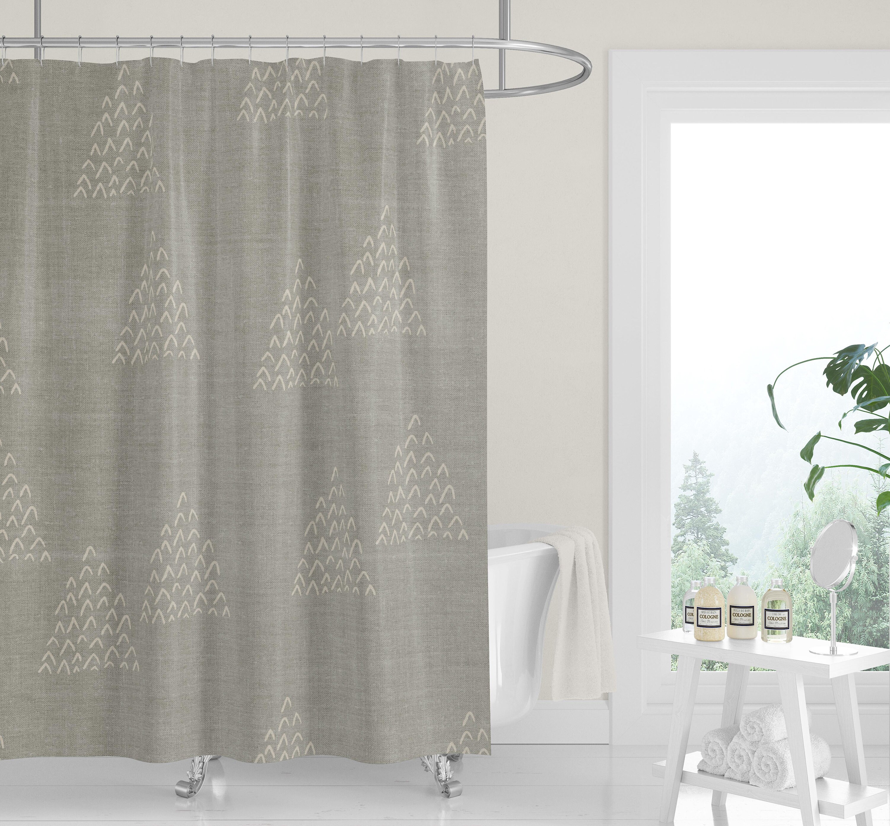 Geometric Gray Black Linen Print Premium FABRIC SHOWER CURTAIN | Neutral Casual Contemporary Lifestyle Minimalist - Image 4