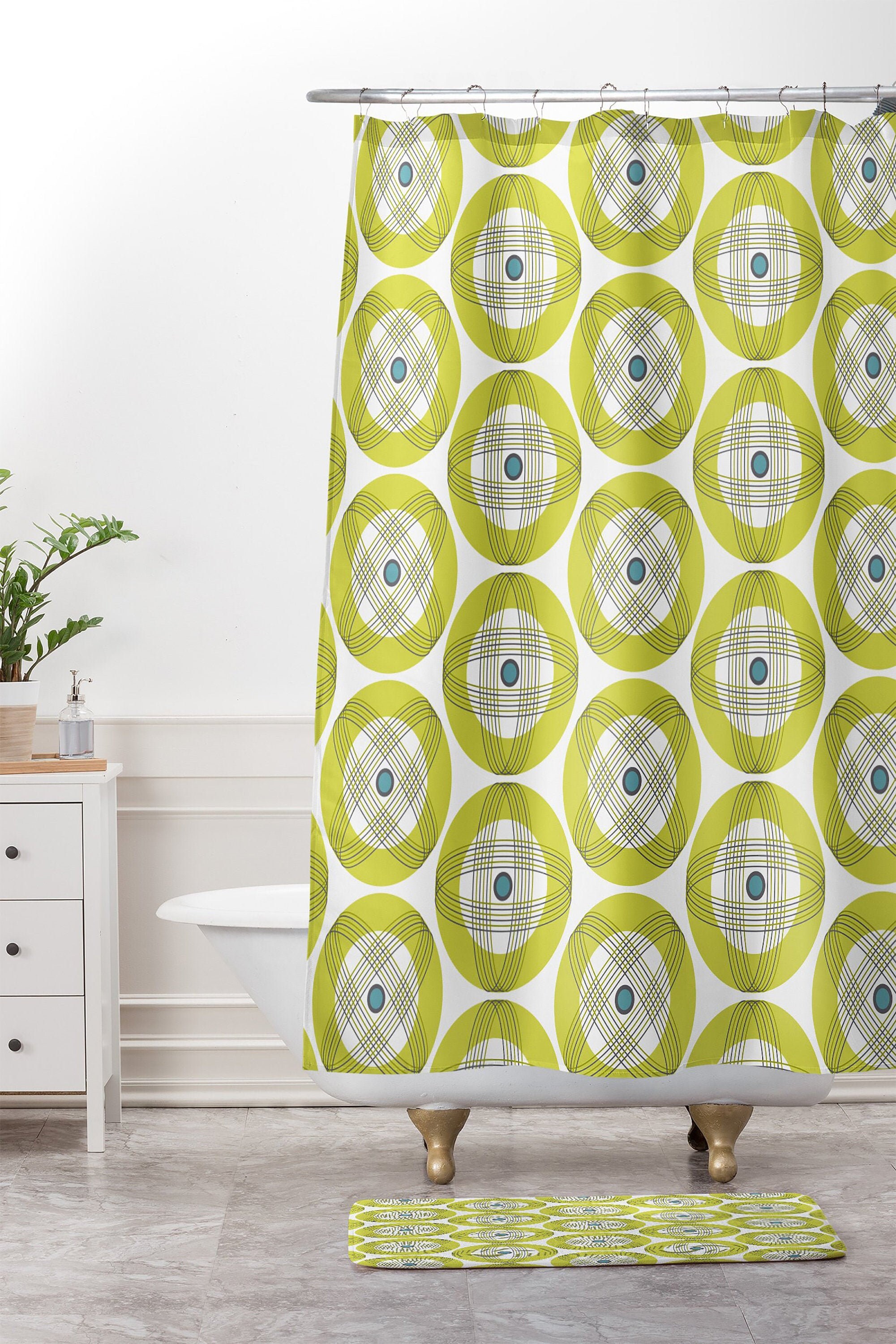 Geometric Mid Century Modern Shower Curtain | Retro Fabric Bath Curtain | Vintage Bathroom Decor