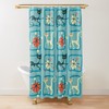 Geometric Mod Century Modern Blue and Mint Green Atomic Cat Retro Kitty Shower Curtain
