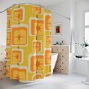 Geometric Mustard Yellow, Orange, and Brown Mid Century Modern Shower Curtain with Atomic Starburst Accents