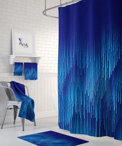 Geometric Rain Shower Curtain Mixed Blue, Optional Bath Mat and Towels | shower curtains decorative