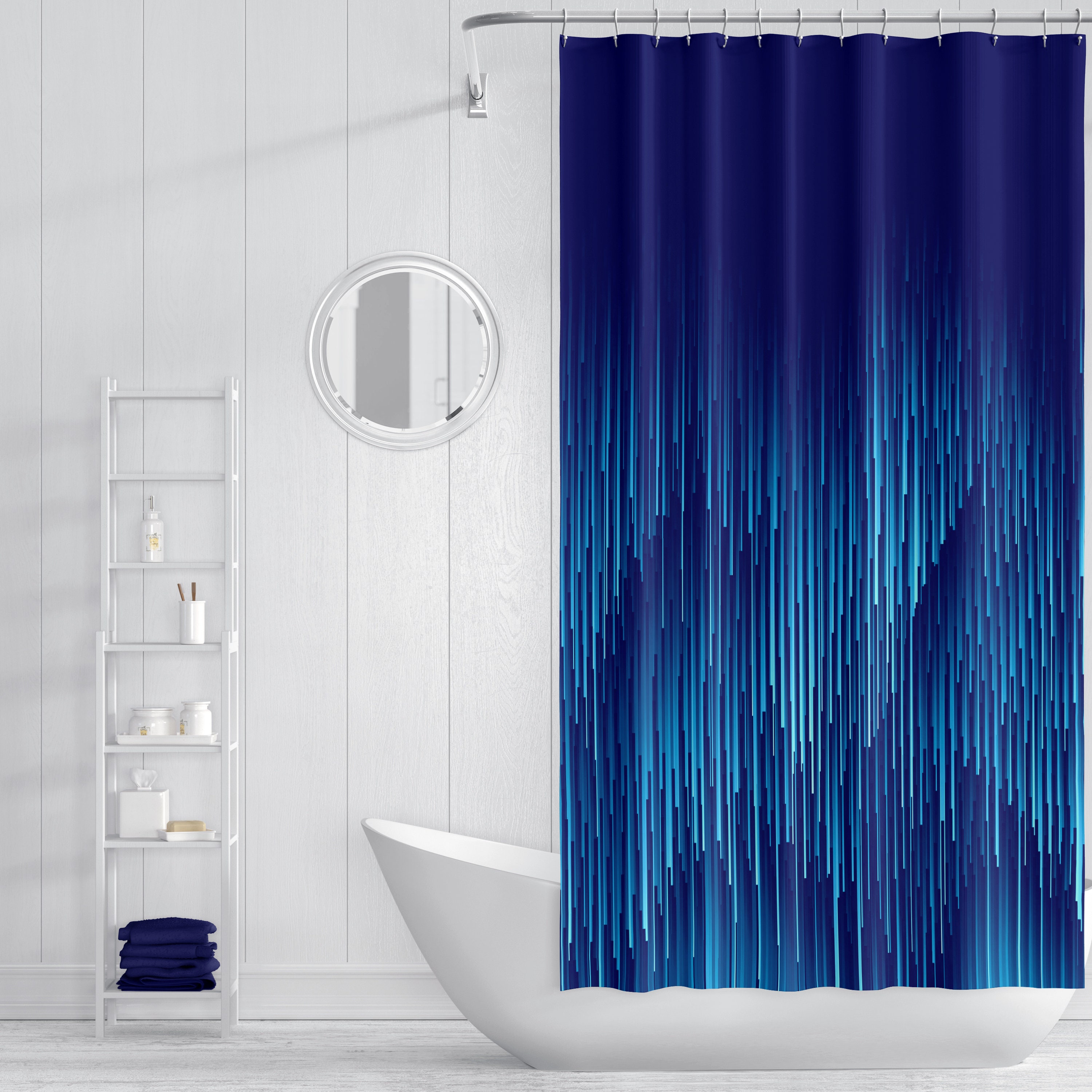 Geometric Rain Shower Curtain Mixed Blue, Optional Bath Mat and Towels | shower curtains decorative - Image 2