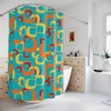 Geometric Retro MCM Shower Curtains in Aqua Blue, Orange, Yellow, Red, and White for Mid Century Modern Appeal