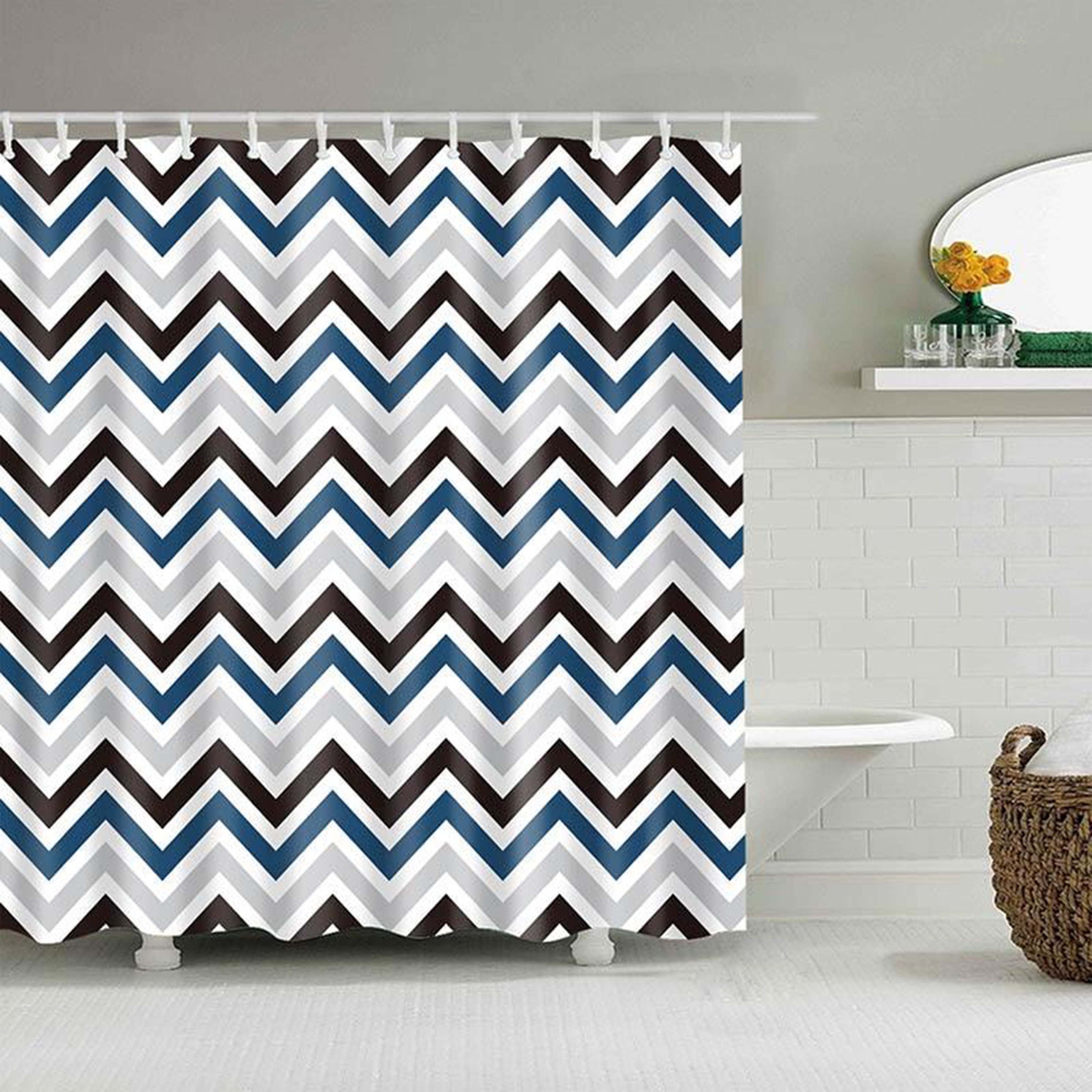 Geometric Zigzag Lines Shower Curtain | Colorful Rainbow Print, Badkamer Gordijn | Home Bathroom Decor - Image 2