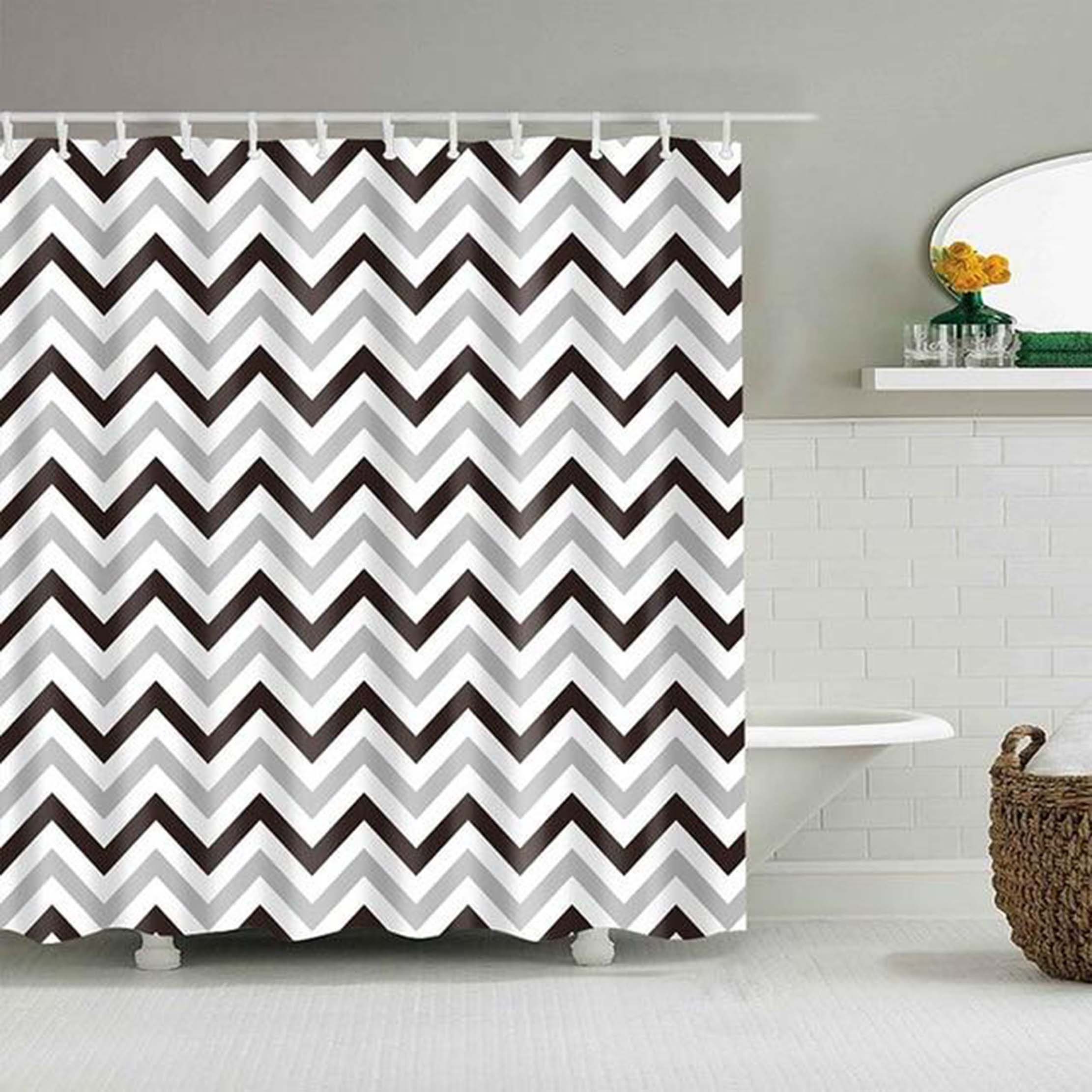 Geometric Zigzag Lines Shower Curtain | Colorful Rainbow Print, Badkamer Gordijn | Home Bathroom Decor - Image 3