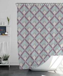 Geometry Line Purple Shower Curtain - Modern Art Deco Fabric - Waterproof and Washable Bathroom Curtain & Mat Set