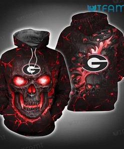Georgia Bulldogs Skull Fire Eyes All Over Print 3D Hoodie