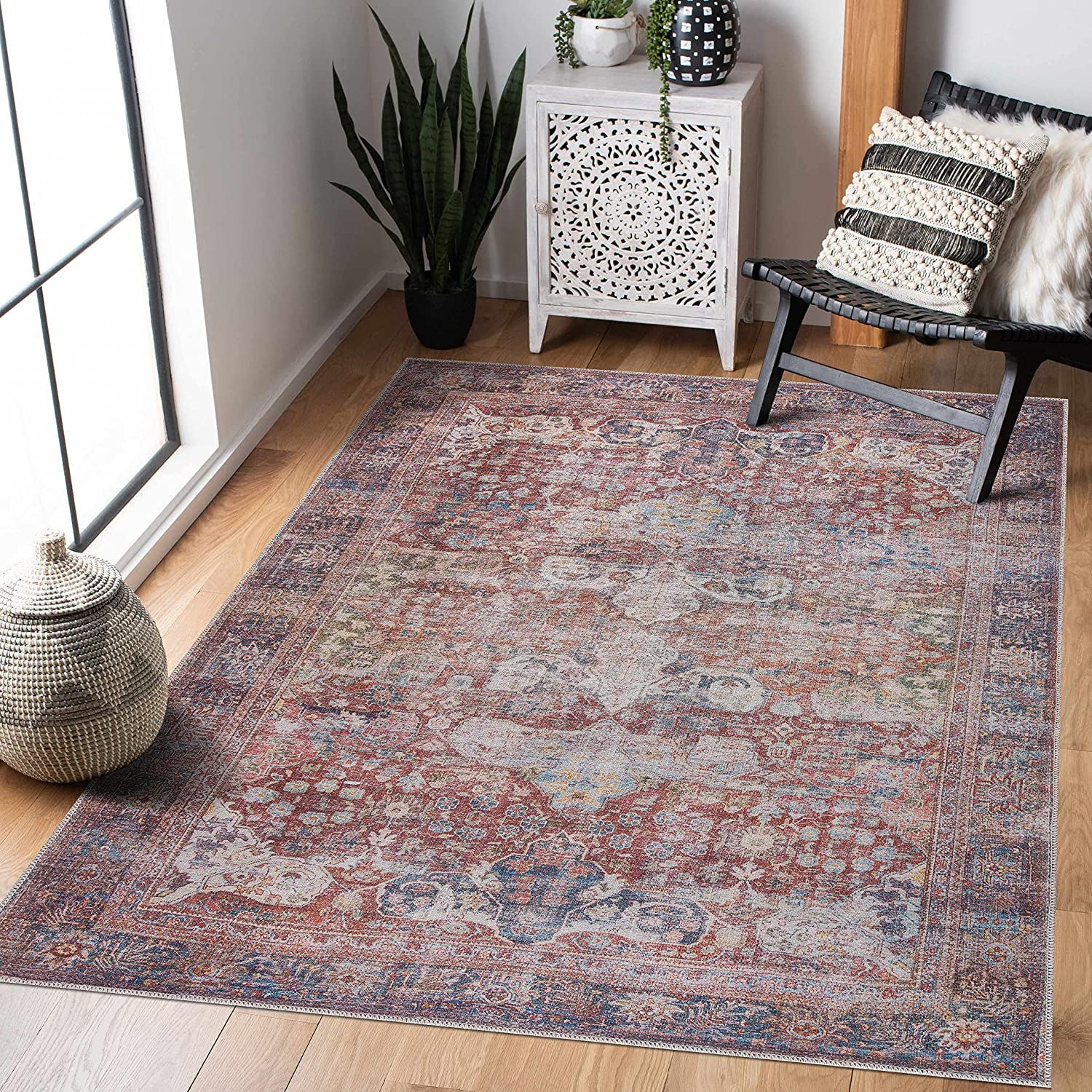 Georgia Collection Elki Machine Washable Area Rug - Oriental Persian Floral Faded Style - Image 2