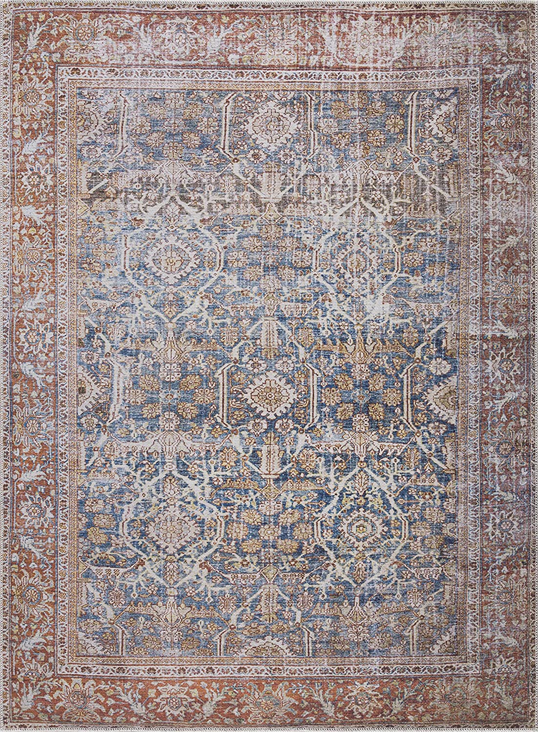 Georgia Collection Mair Machine Washable Area Rug - Oriental Persian Floral Style
