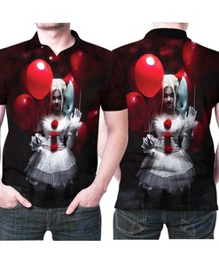 Get Chills Down Your Spine with Horror-Themed 3D Designed Polo Shirt featuring Pennywise Balloon