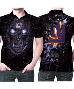 Get Game-Ready with a Lava Skull New York Giants NFL American Football Team Logo 3D Designed Polo Shirt