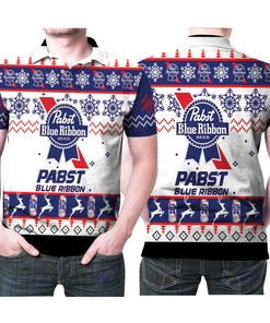 Get This Pabst Blue Ribbon Beer Reindeer Ugly Chirstmas Pattern 3D Print Polo Shirt for Comfortable Holiday Season.