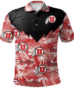 Get Tropical with the NCAA Utah Utes Flower Tropical Red and Black Polo Shirt with Breathable Fabric