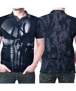 Get Your Game on with This Yankees The Punisher Skull Armour Blue Camouflage Polo Shirt