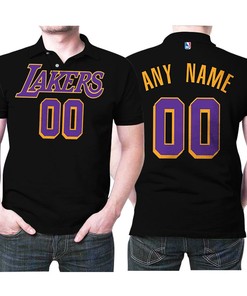 Get Your Lakers Fix with Any Name 00 2020-21 Earned Edition Black Jersey Polo Shirt in 3D