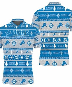 Get Your Ugly Christmas On With Our Detroit Lions All Over Print Polo Shirt- Perfect For Lions Fans