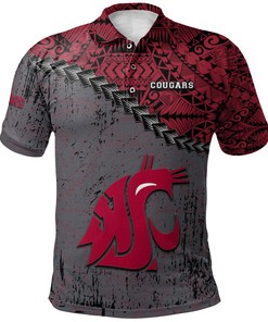 Get a Unique Look with the NCAA Washington State Cougars Red and Grey Grunge Polynesian Polo Shirt