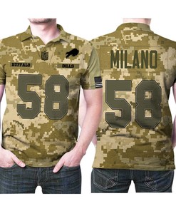 Get a fan must-have with Buffalo Bills' Matt Milano #58 Camouflage 3D Polo Shirt.