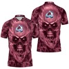 Get edgy with our Colorado Avalanche NHL fans skull polo shirt, featuring a bold and unique design perfect for any fan.