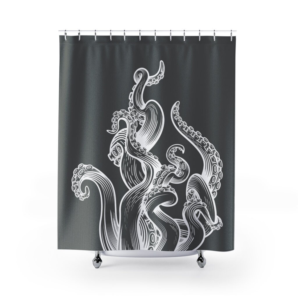 Get eerie with this Dark Gray Octopus Tentacle Monster Shower Curtain