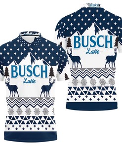 Get in the holiday spirit with Busch Latte Christmas Gift Jersey Polo Shirt with All-Over Print
