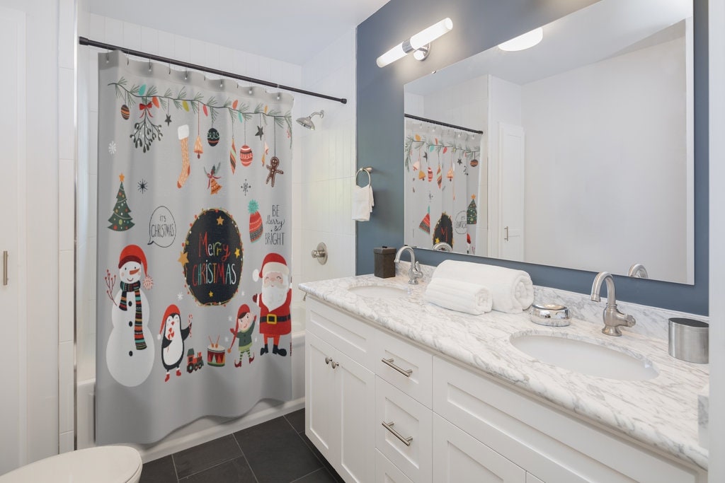 Get in the holiday spirit with a Santa Claus Merry Christmas Holiday Shower Curtain - Image 2