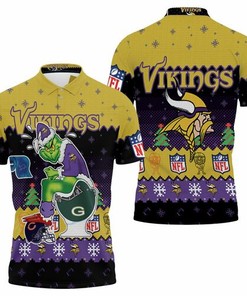 Get in the holiday spirit with this funny Minnesota Vikings Christmas Grinch sweatshirt and 3D all over print polo shirt