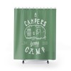 Get ready for a camping trip with this Campers Gonna Camp - Green and White Shower Curtain
