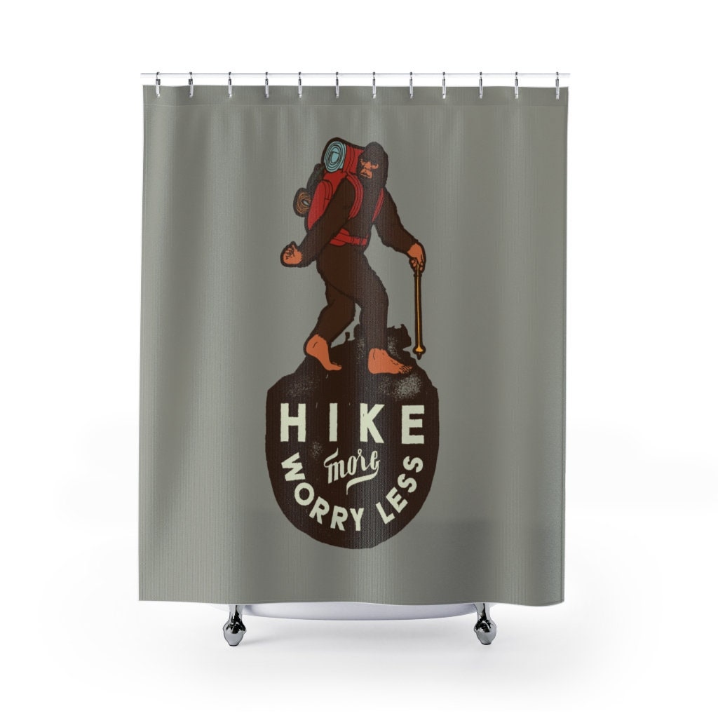 Get ready for a hiking trip with this Bigfoot Sasquatch Shower Curtain