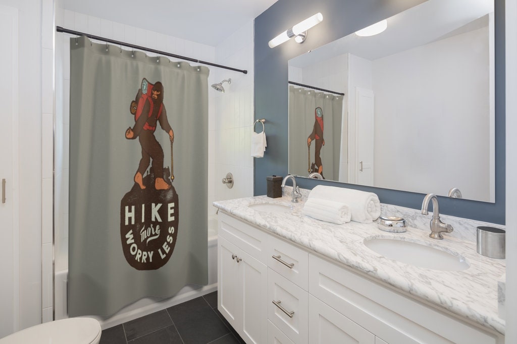 Get ready for a hiking trip with this Bigfoot Sasquatch Shower Curtain - Image 2