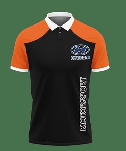 Get ready for race day with the HYUNDAI N TCR TNT-HT Polo Shirt Ver 1 in Black, featuring an All Over Print Polo design