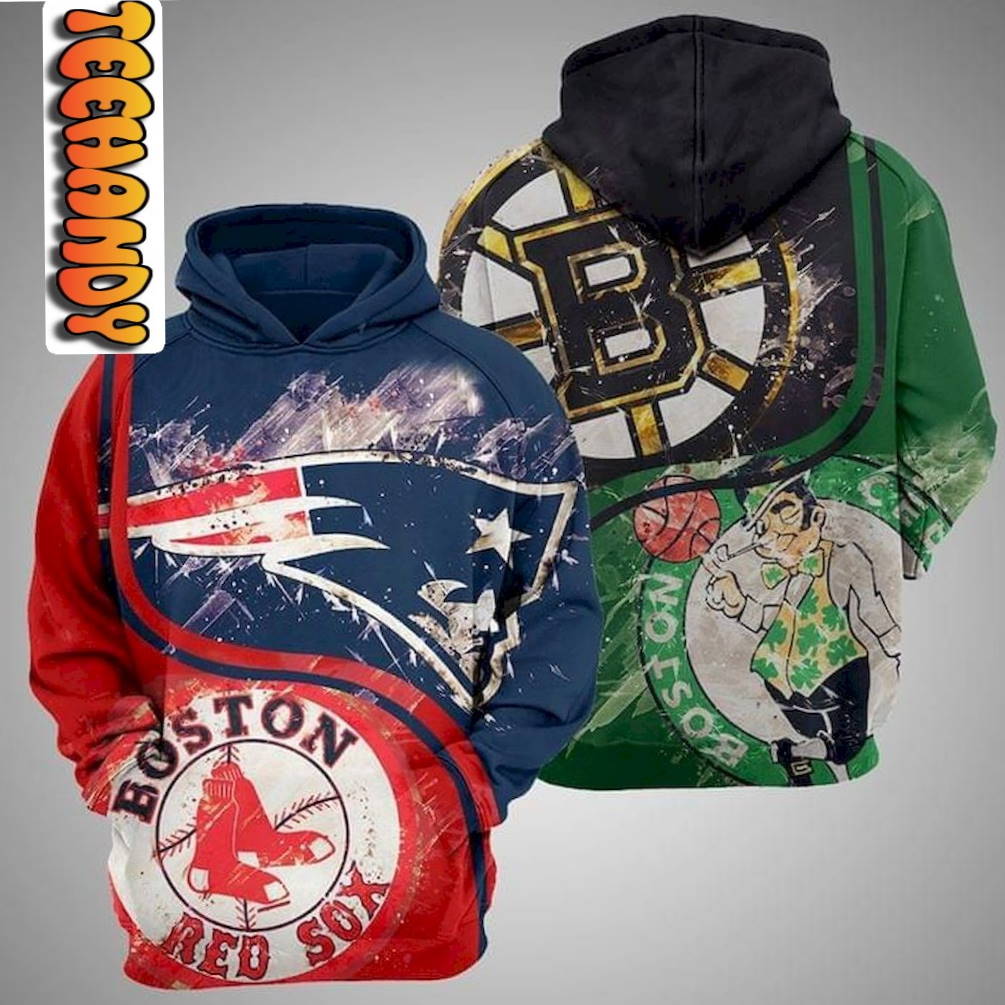 Get the Ultimate Boston Sports Fan Look with Boston Red Sox New England Patriots Boston Bruins Boston Celtic 3D Hoodie