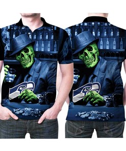 Get your poker face on with this Skull Casino Pokers Seattle Seahawks Logo 3D All Over Print Polo Shirt