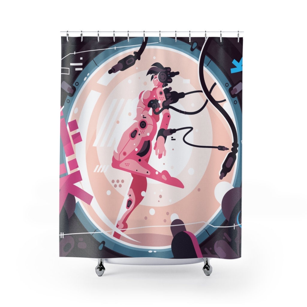 Ghost in the Machine Robot Girl Japan Manga Anime Shower Curtain for a futuristic look
