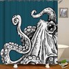 Giant Ocean Octopus Shower Curtain | Blue and White Coastal Marine Squid Mollusca, Bathroom Decor Accessories
