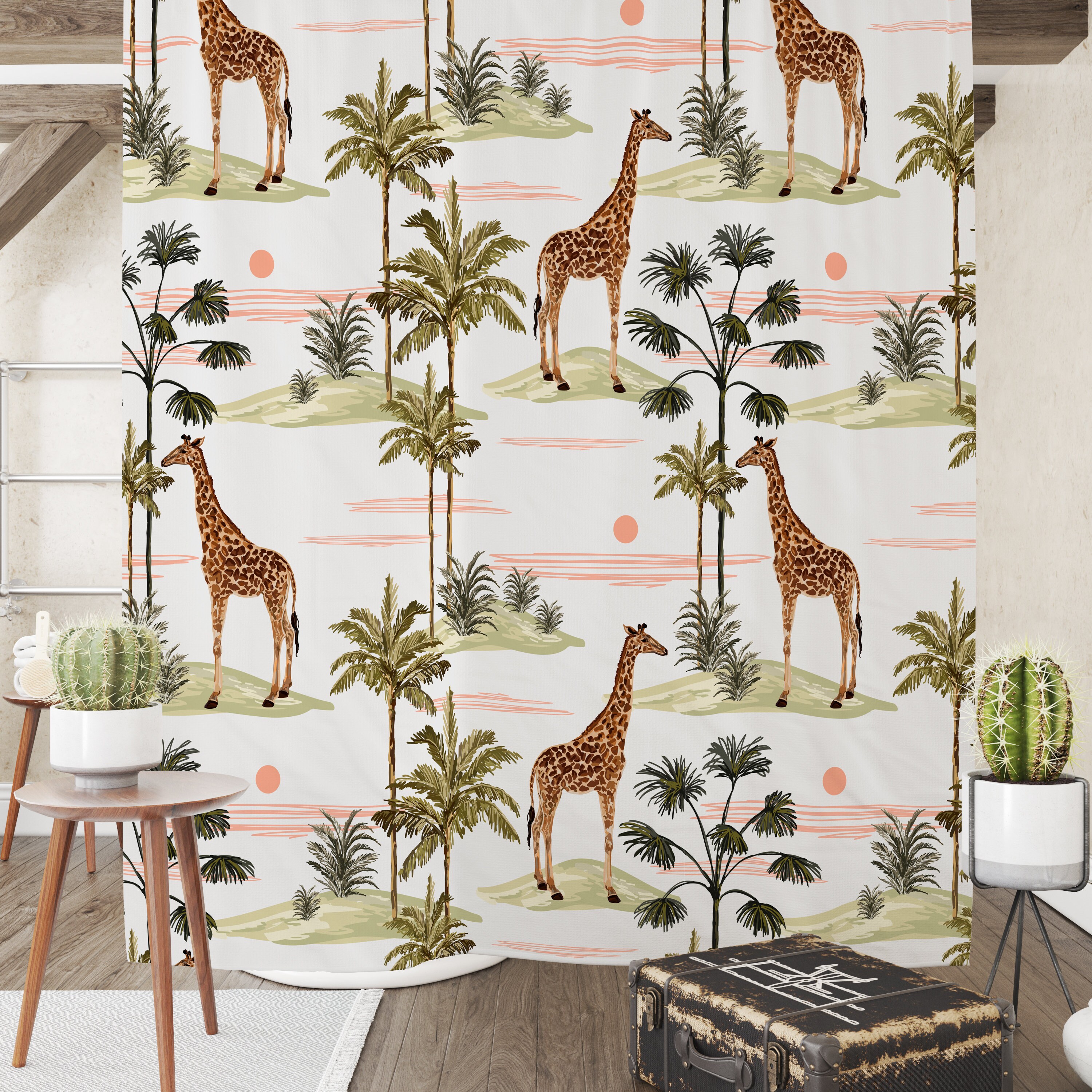 Giraffe Safari Shower Curtain Set for Kids