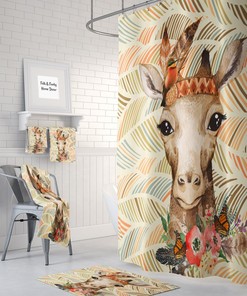 Giraffe Shower Curtain, Boho Chic Bathroom Decor with Kids Bathroom Shower Curtain Print