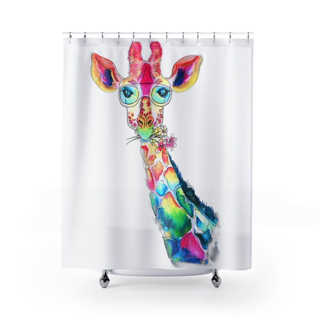 Giraffe Shower Curtain, Watercolor Animal Art, Fun Kids Bathroom Decor