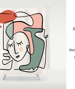 Girl Face Abstract Art Shower Curtain for Bathroom Decor, Customizable Waterproof & Washable Curtain