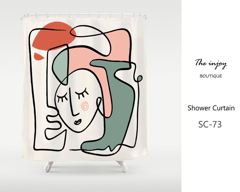 Girl Face Abstract Art Shower Curtain for Bathroom Decor, Customizable Waterproof & Washable Curtain