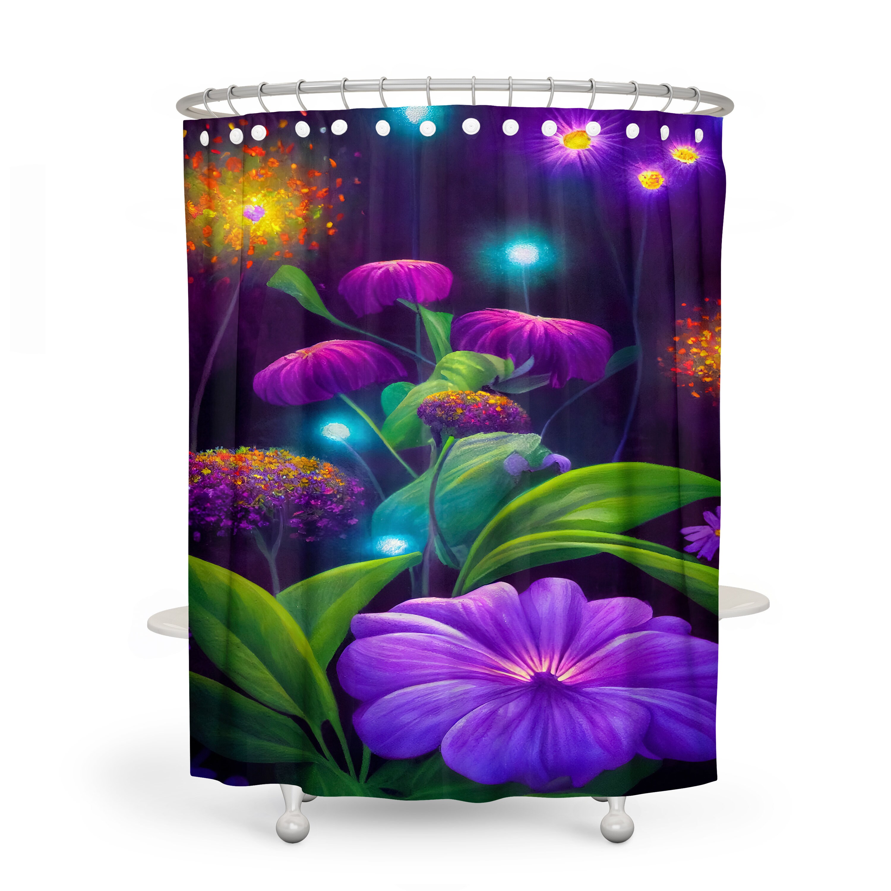Glow in the Dark Garden Shower Curtain with Optional Towels and Mats - Image 3