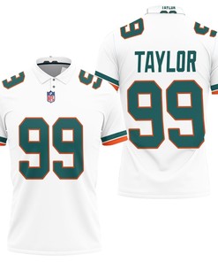Go Big or Go Home with this Miami Dolphins Jason Taylor #99 Polo Shirt in White