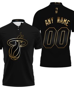 Go Bold with Miami Heat 00 Any Name Nba Golden Edition Black Jersey Polo Shirt